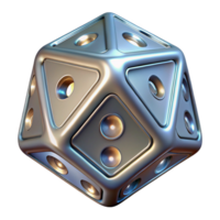 glorious reflective organic Hyper-specific, professional render of a set of ornate, silver dice with glowing numbers with Transparent Background masterfully captured png