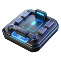 dramatic sought-after Hyper-specific, professional render of a futuristic, sleek, black data pad with holographic interface, isolated cutout Ultra-detailed with Transparent Background png