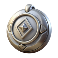 majestic artistic Hyper-specific, professional render of a single, tarnished, silver amulet with a mystical symbol with Transparent Background professional png