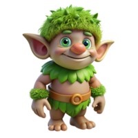 gorgeous remarkable A cartoon-style, friendly troll with a patch of green moss with Transparent Background png