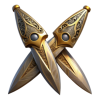 joyful spectacular Hyper-specific, professional render of a set of ornate, throwing knives with intricate engravings with Transparent Background masterfully captured png