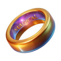 memorable elegant Photorealistic, professional render of a single, magical ring, glowing inscription, gold band with Transparent Background gallery standard png