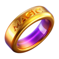 gorgeous whimsical avant-garde Photorealistic, professional render of a single, magical ring, glowing inscription, gold band with Transparent Background authentic png