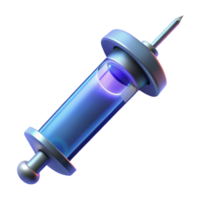 stunning bold retro Photorealistic, hyper-specific, isolated cutout of a high-tech medical syringe with glowing nanites with Transparent Background sharp png