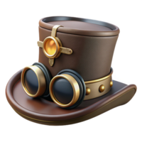 immaculate mysterious industrial Steampunk top hat with goggles and brass embellishments with Transparent Background elite png