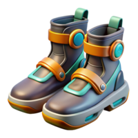 melancholic fascinating Ultra-detailed professional render, isolated cutout, of a futuristic anti-gravity boots with magnetic soles with Transparent Background expertly shot png