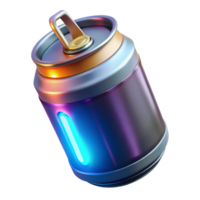 immaculate quintessential Hyper-specific professional render, isolated cutout, of a futuristic energy drink canister with glowing liquid with Transparent Background png
