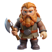 elegant retro Concept art style, isolated cutout of a fantasy dwarf with a long braided beard and a battle axe with Transparent Background professional png
