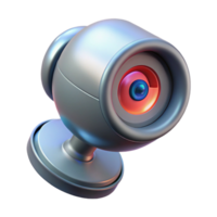 notable mid-century Photorealistic, hyper-specific, isolated cutout of a high-tech security camera with glowing infrared lens with Transparent Background 8K png