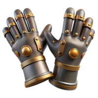 intense extraordinary A pair of steampunk gloves with articulated fingers and metal plating with Transparent Background ultra HD png