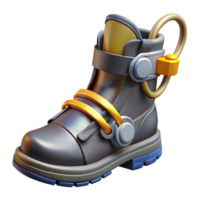 immaculate unparalleled Photorealistic, ultra-detailed professional render, isolated cutout of a single cyberpunk combat boot with magnetic grappling hooks with Transparent Background png