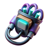 exquisite coastal Hyper-specific, concept art style, isolated cutout, professional render of a cyberpunk neural interface cable with glowing connectors with Transparent Background exclusive png