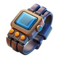 iconic impressionist Isolated cutout, photorealistic, ultra-detailed, professional render of a single cyberpunk wrist-mounted computer with holographic display with Transparent Background artisan png
