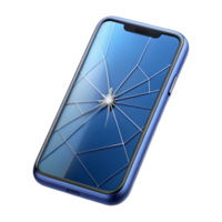 immaculate joyful urban Smartphone showing broken screen with spiderweb cracks with Transparent Background studio quality png