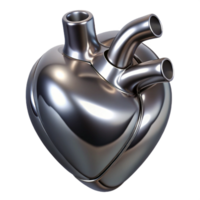 distinctive creative Concept art style, ultra-detailed, isolated cutout of a single, stylized, chrome human heart with Transparent Background expertly shot png