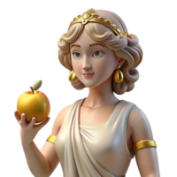 whimsical magnificent Aphrodite, goddess of love and beauty, holding a golden apple with Transparent Background elite png