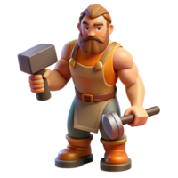 playful wonderful Hephaestus, god of the forge, holding a hammer with Transparent Background crisp png