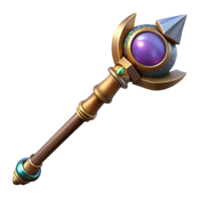 intense dramatic Concept art style, hyper-specific professional render of an isolated cutout, ornate wizard's staff with a crystal orb at the top with Transparent Background 4K png