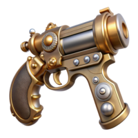 fascinating ethereal futuristic Steampunk pistol with engraved details and pearl handle with Transparent Background artisan png