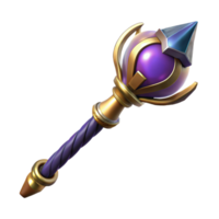 fascinating celebrated Concept art style, hyper-specific professional render of an isolated cutout, ornate wizard's staff with a crystal orb at the top with Transparent Background png