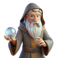 pristine passionate vintage A wise old wizard, long white beard, holding a crystal ball with Transparent Background original png