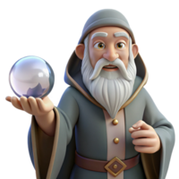 wonderful timeless A wise old wizard, long white beard, holding a crystal ball with Transparent Background png
