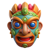 joyful hypnotic A stylized tribal mask, intricate carvings, vibrant colors with Transparent Background crisp png