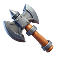 gorgeous romantic geometric Concept art style, hyper-specific professional render of an isolated cutout, orcish war axe with chipped blade with Transparent Background high quality png