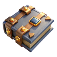 intense magnificent Photorealistic, ultra-detailed isolated cutout of a single, ancient grimoire with metallic bindings, professional render with Transparent Background perfect clarity png