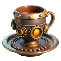 remarkable minimalist Steampunk teacup with a saucer and intricate metal embellishments with Transparent Background top-tier png