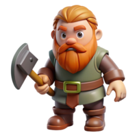 glorious playful bohemian A stylized dwarf, bearded, holding an axe with Transparent Background genuine png