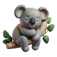 glorious passionate art deco Photorealistic, ultra-detailed professional render of an isolated cutout of a single sleeping koala clinging to a eucalyptus branch with Transparent Background luxury png