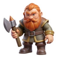 impressive playful minimalist A stylized dwarf, bearded, holding an axe with Transparent Background premium png