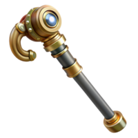 stunning distinctive Steampunk cane with a brass handle and hidden gadgets with Transparent Background png