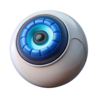 stunning calm modern Hyper-specific, photorealistic render of a biomechanical contact lens with HUD display, isolated cutout with Transparent Background sharp png