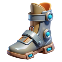 unforgettable tropical Concept art style, professional render of a biomechanical boot with integrated propulsion system, isolated cutout with Transparent Background high resolution png