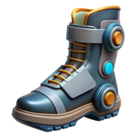 magnificent industrial Concept art style, professional render of a biomechanical boot with integrated propulsion system, isolated cutout with Transparent Background authentic png