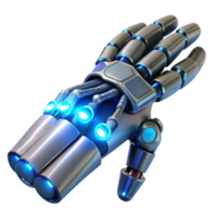 impressive distinctive Concept art style, isolated cutout of a biomechanical prosthetic arm with intricate wiring and glowing blue energy conduits with Transparent Background png