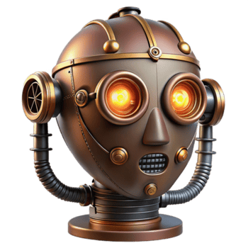 hipnotizante etéreo renascimento steampunk robô cabeça com exposto fios e brilhando olhos com transparente fundo impecável png