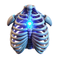 vibrant standout Isolated cutout, hyper-specific concept art of a biomechanical ribcage with glowing energy conduits with Transparent Background png