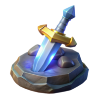 gorgeous distinguished A gleaming magic sword, embedded in a stone with Transparent Background png