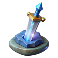 impressive nostalgic traditional A gleaming magic sword, embedded in a stone with Transparent Background expertly shot png