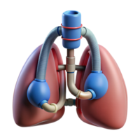 inspired elegant Hyper-specific, professional render of a biomechanical lung with filtration membranes and oxygen tanks Isolated cutout Photorealistic with Transparent Background crisp png