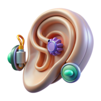 peaceful sumptuous Hyper-specific, concept art style, isolated cutout of a biomechanical ear with audio sensors and amplifiers with Transparent Background detailed png