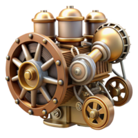 impressive coveted Steampunk airship engine with exposed pistons and gears with Transparent Background png