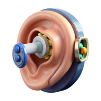 radiant contemporary Hyper-specific, concept art style, isolated cutout of a biomechanical ear with audio sensors and amplifiers with Transparent Background elite png