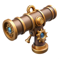 mesmerizing acclaimed Steampunk telescope with a brass lens and intricate gears with Transparent Background png