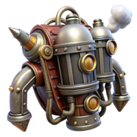 pristine harmonious artistic Steampunk jetpack with intricate metalwork and steam vents with Transparent Background genuine png