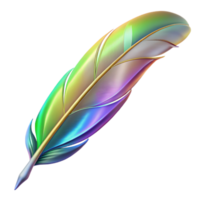 impressive remarkable Ultra-detailed, photorealistic isolated cutout of a single, floating feather with holographic iridescence with Transparent Background png