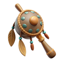 elegant playful organic Concept art style, isolated cutout of a tribal shaman's ceremonial rattle adorned with feathers and beads with Transparent Background studio quality png